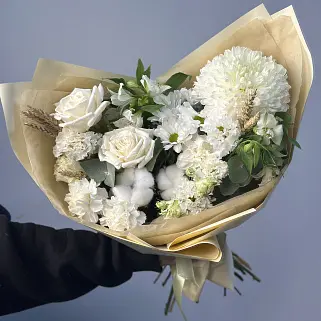 Сборный букет Белый с колосками М