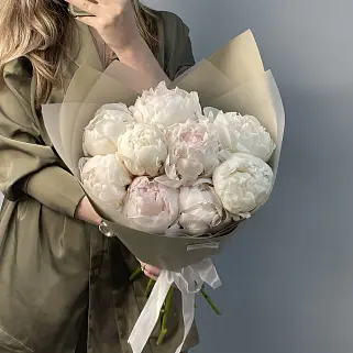 Букет из 9 белых пионов