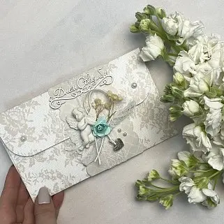 Открытка-конверт ручной работы "С Днем свадьбы" светлая