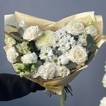 Сборный букет Белый с колосками L
