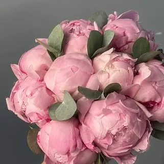 Свадебный букет невесты из 9 розовых пионов и эвкалипта