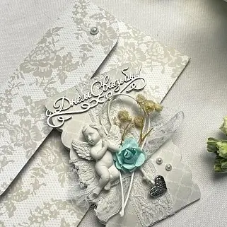 Открытка-конверт ручной работы "С Днем свадьбы" светлая