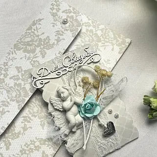 Открытка-конверт ручной работы "С Днем свадьбы" светлая