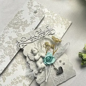 Открытка-конверт ручной работы "С Днем свадьбы" светлая