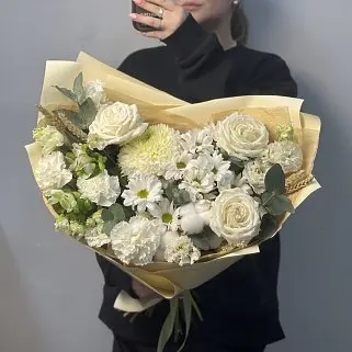 Сборный букет Белый с колосками L