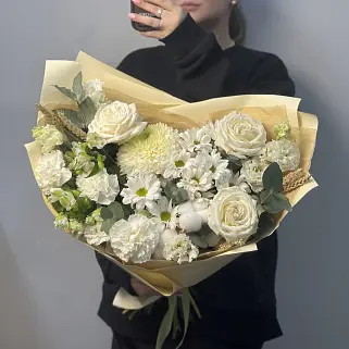 Сборный букет Белый с колосками L