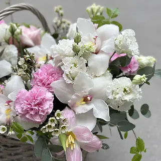 Розовая корзина с орхидеей M