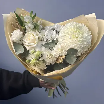 Сборный букет Белый с колосками S