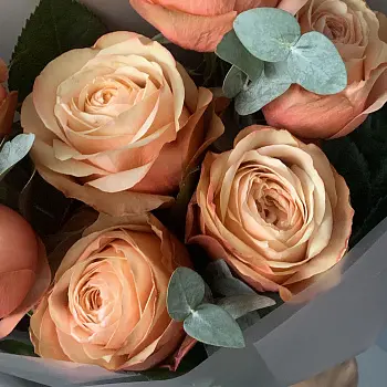 Букет пионовидных роз Kahala и эвкалипта XS