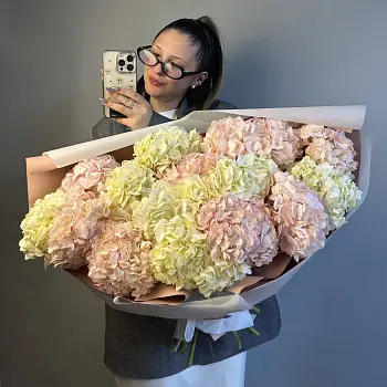 Букет из 15 розовых и белых гортензий