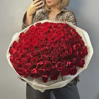 Букет из 101 красной розы 50см (Кения)