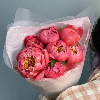 Букет из 7 пионов Coral Sunset