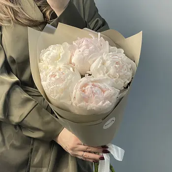 Букет из 5 белых пионов