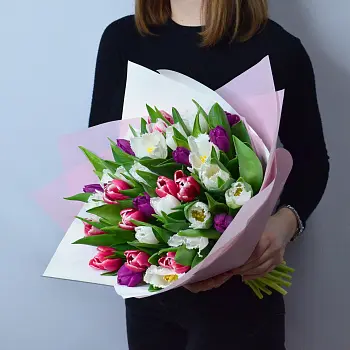 Букет из 51 пионовидного тюльпана микс