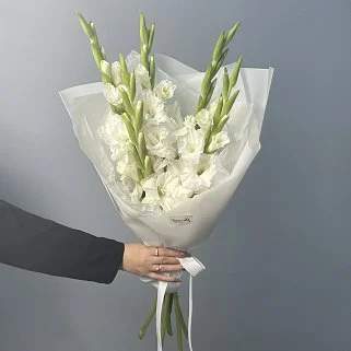 Букет из 5 белых гладиолусов