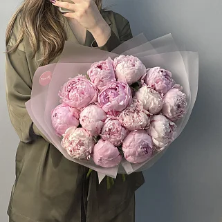 Букет из 15 розовых пионов
