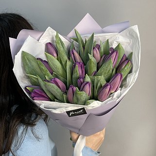 Букет из 25 фиолетовых тюльпанов