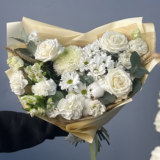 Сборный букет Белый с колосками L